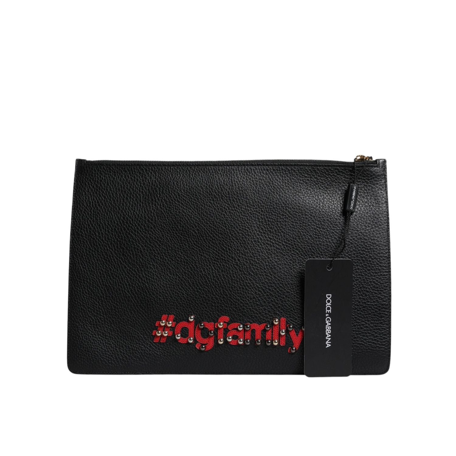 Dolce & Gabbana Black #DGFamily Embellished Leather Clutch Bag