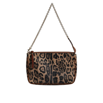 Dolce & Gabbana Brown Leopard Leather Shoulder Chain Strap Bag
