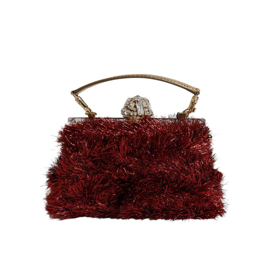 Dolce & Gabbana Red Gold Chain VANDA Tinsel Crystals Evening Clutch Bag