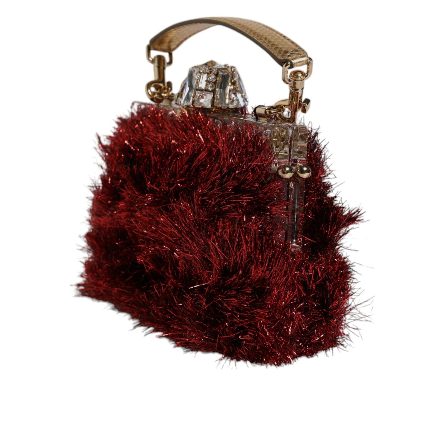 Dolce & Gabbana Red Gold Chain VANDA Tinsel Crystals Evening Clutch Bag