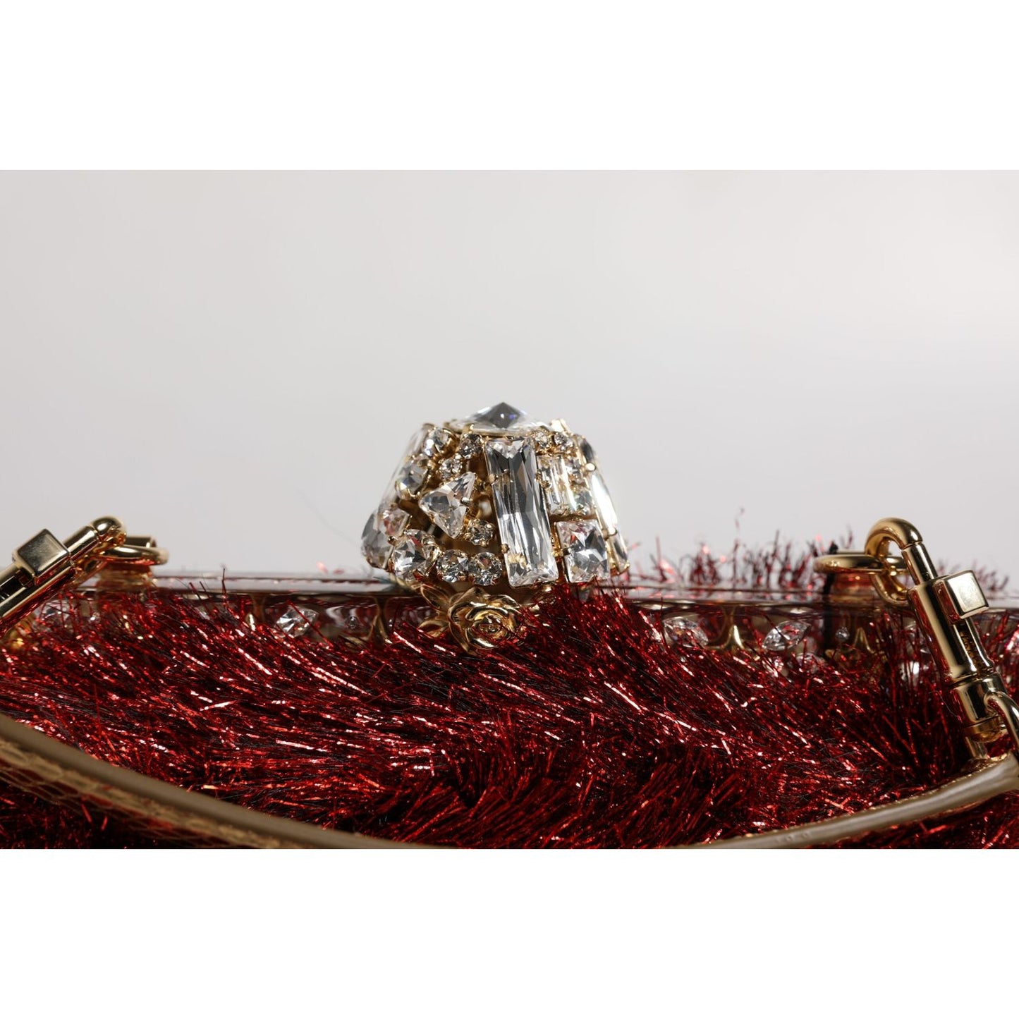 Dolce & Gabbana Red Gold Chain VANDA Tinsel Crystals Evening Clutch Bag