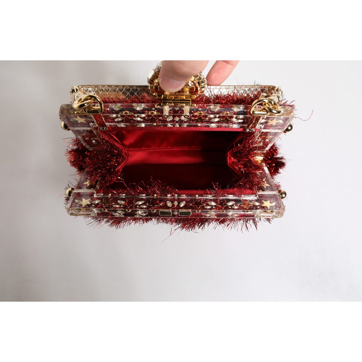 Dolce & Gabbana Red Gold Chain VANDA Tinsel Crystals Evening Clutch Bag