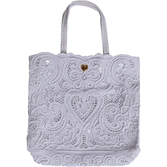 Dolce & Gabbana White Cordonetto Lace Beatrice Tote Shopping Bag BAG4396