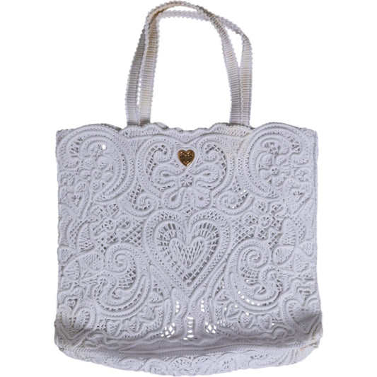 Dolce & Gabbana White Cordonetto Lace Beatrice Tote Shopping Bag BAG4397