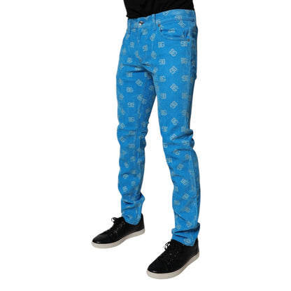 Dolce & Gabbana Blue Logo Monogram Cotton Skinny Denim Jeans