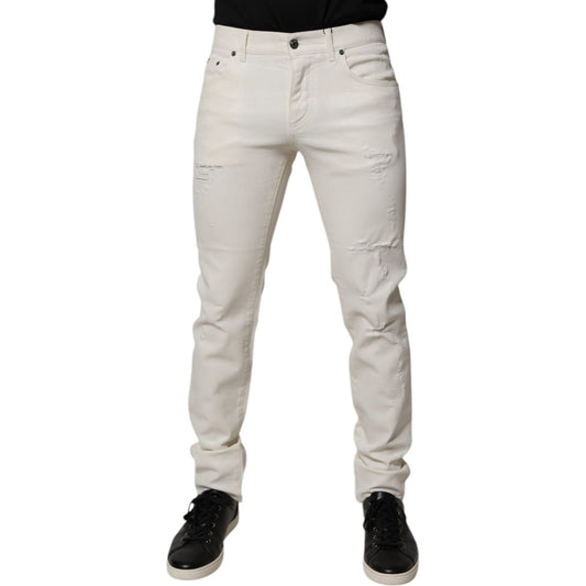 Dolce & Gabbana Off White Cotton Stretch Skinny Denim Jeans PAN75178-48