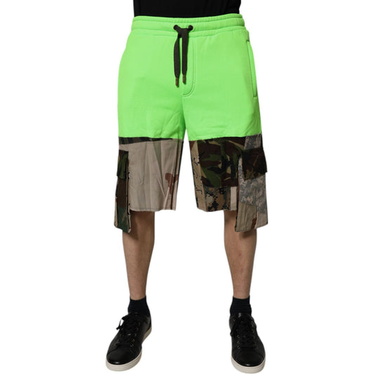Dolce & Gabbana Green Patchwork Camouflage Men Cargo Shorts PAN75726-44