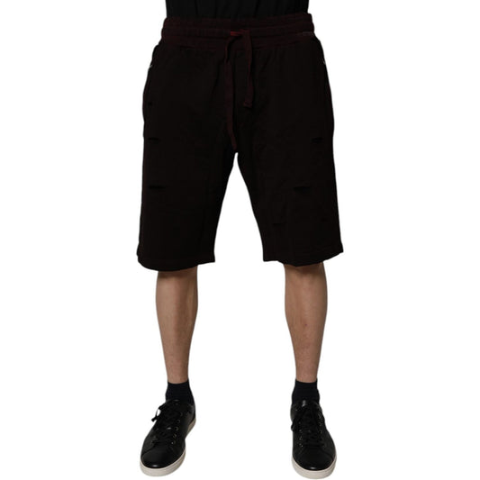 Dolce & Gabbana Maroon Cotton Logo Plaque Men Bermuda Shorts PAN75732-56