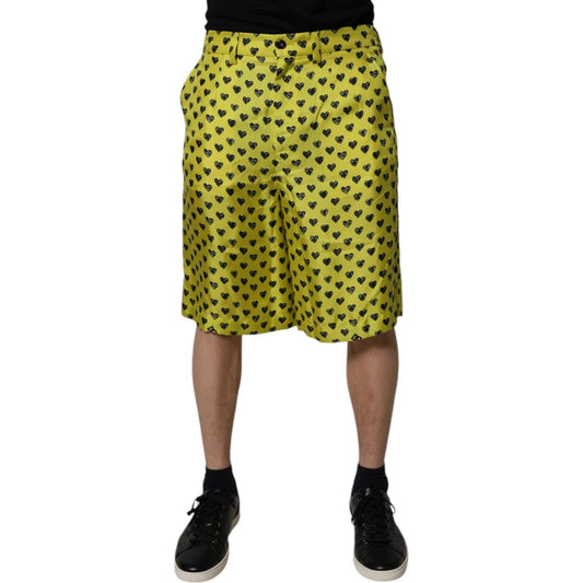 Dolce & Gabbana Green Silk Heart Print Bermuda Shorts PAN75745-48