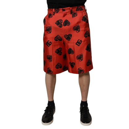 Dolce & Gabbana Orange Silk Heart Print Bermuda Shorts