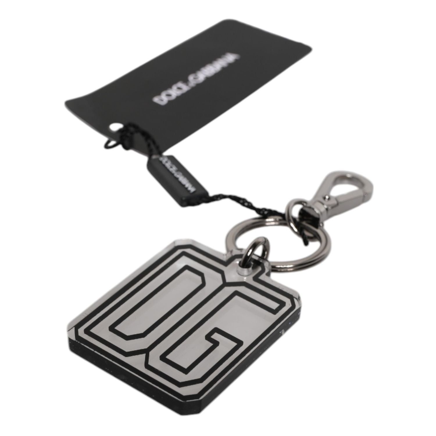 Dolce & Gabbana Gray Black DG Rubber Logo Silver Men's Keychain Keyring