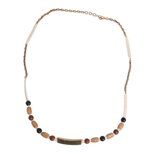 Dolce & Gabbana Black Gold Wooden Beaded Logo Pendant Necklace SMY10687
