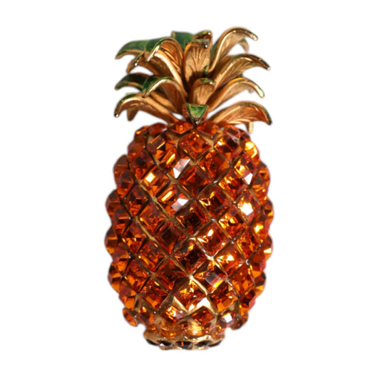 Dolce & Gabbana Gold Brass Pineapple Crystal Jewelry Brooch Pin SMY10516