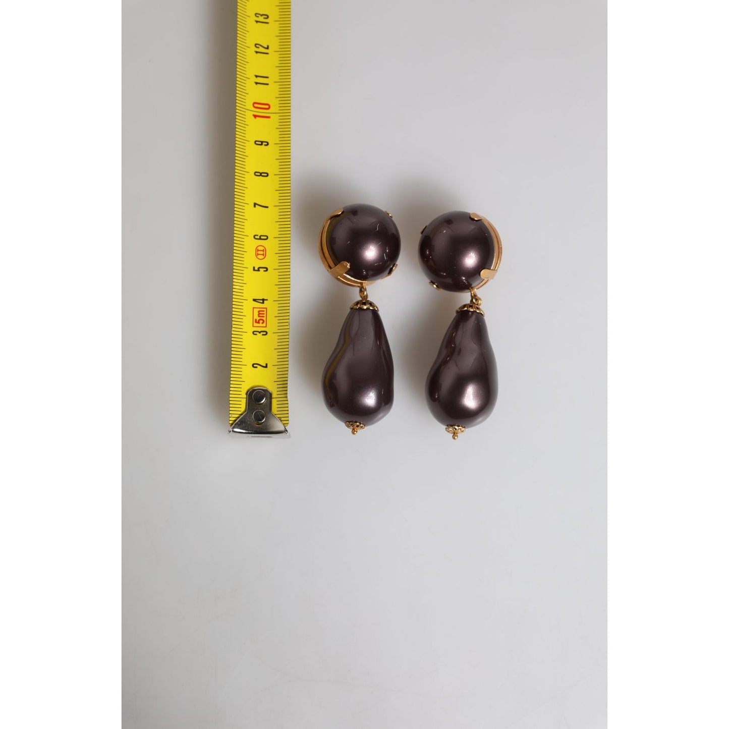 Dolce & Gabbana Gold Brass Black Pearl Clip On Dangling Jewelry Earrings