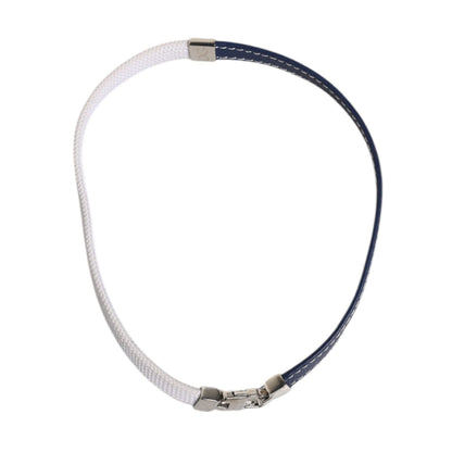 Dolce & Gabbana Blue White Leather Trimmed DG Engraved Silver Tone Clasp Bracelet