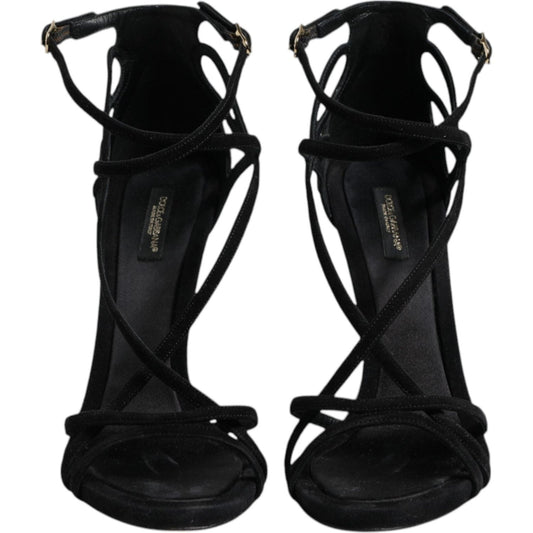 Dolce & Gabbana Black Leather Stiletto Heels Sandals Shoes LA12513-39