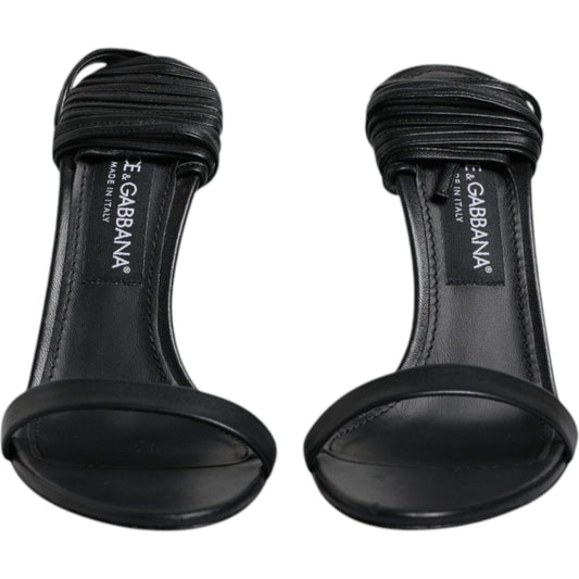 Dolce & Gabbana Black Leather Stiletto Heels Sandals Shoes LA12523-38