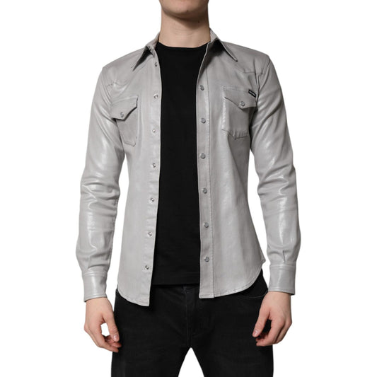 Dolce & Gabbana Metallic Gray Cotton Button Down Shirt TSH878491-42