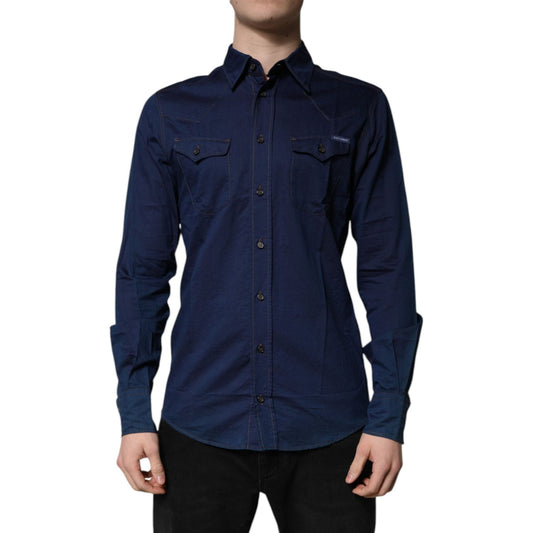 Dolce & Gabbana Dark Blue Cotton GOLD Dress Formal Shirt TSH878530-39