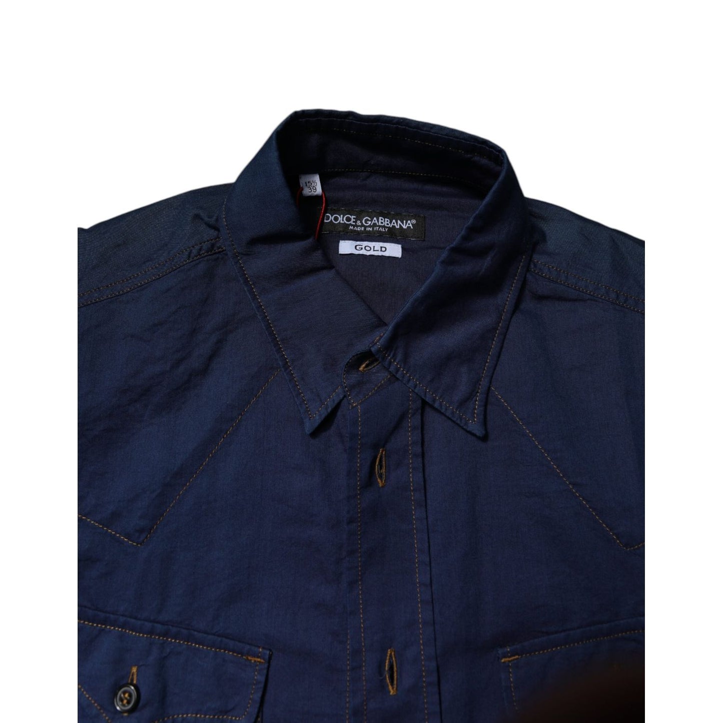 Dolce & Gabbana Dark Blue Cotton GOLD Dress Formal Shirt
