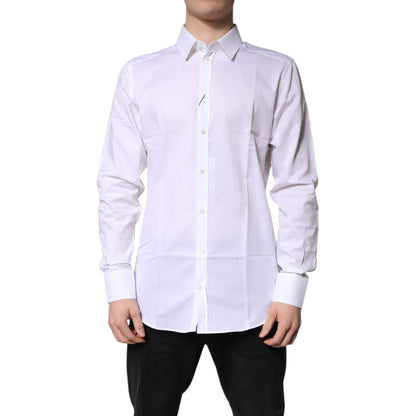Dolce & Gabbana White Cotton Collared GOLD Dress Formal Shirt