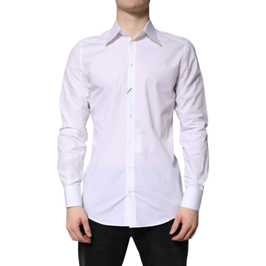 Dolce & Gabbana White Cotton GOLD Dress Formal Shirt TSH878542-40