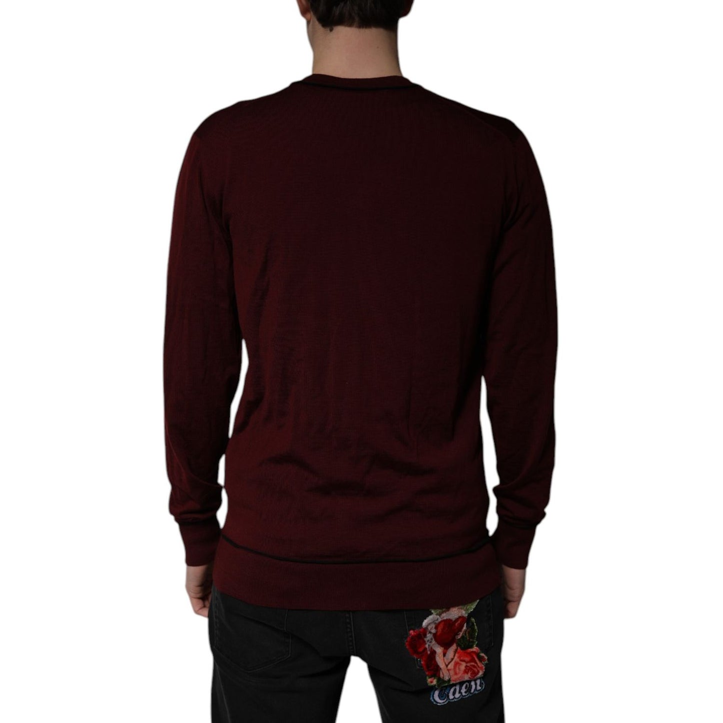 Dolce & Gabbana Maroon Cashmere V-neck Men Pullover Sweater