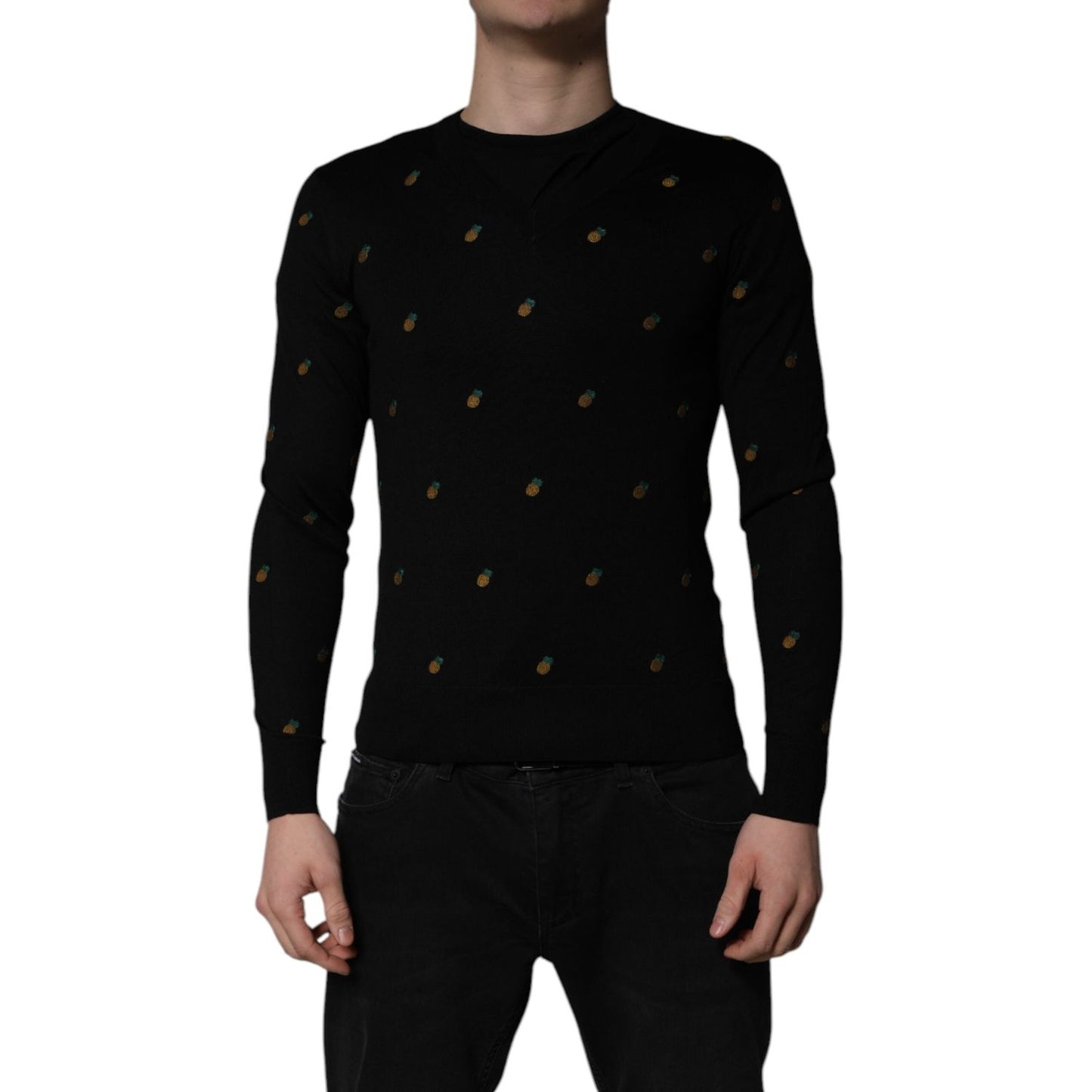 Dolce & Gabbana Black Pineapple Crew Neck Pullover Sweater TSH86393-44