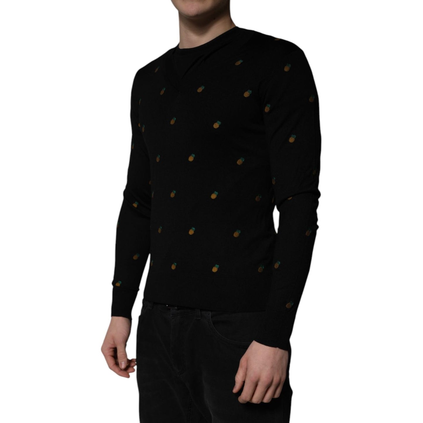Dolce & Gabbana Black Pineapple Crew Neck Pullover Sweater TSH86393-44