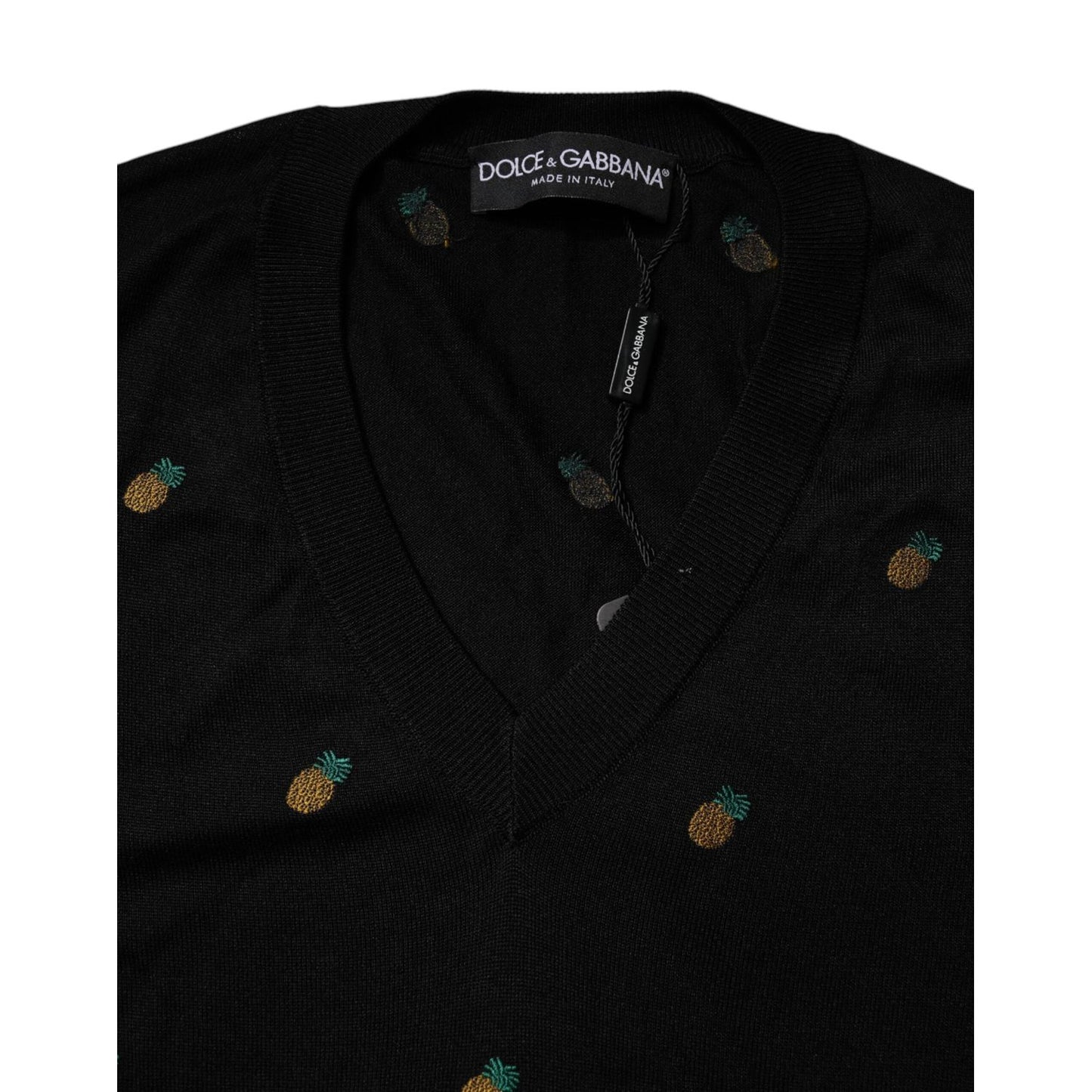 Dolce & Gabbana Black Pineapple Crew Neck Pullover Sweater TSH86393-44