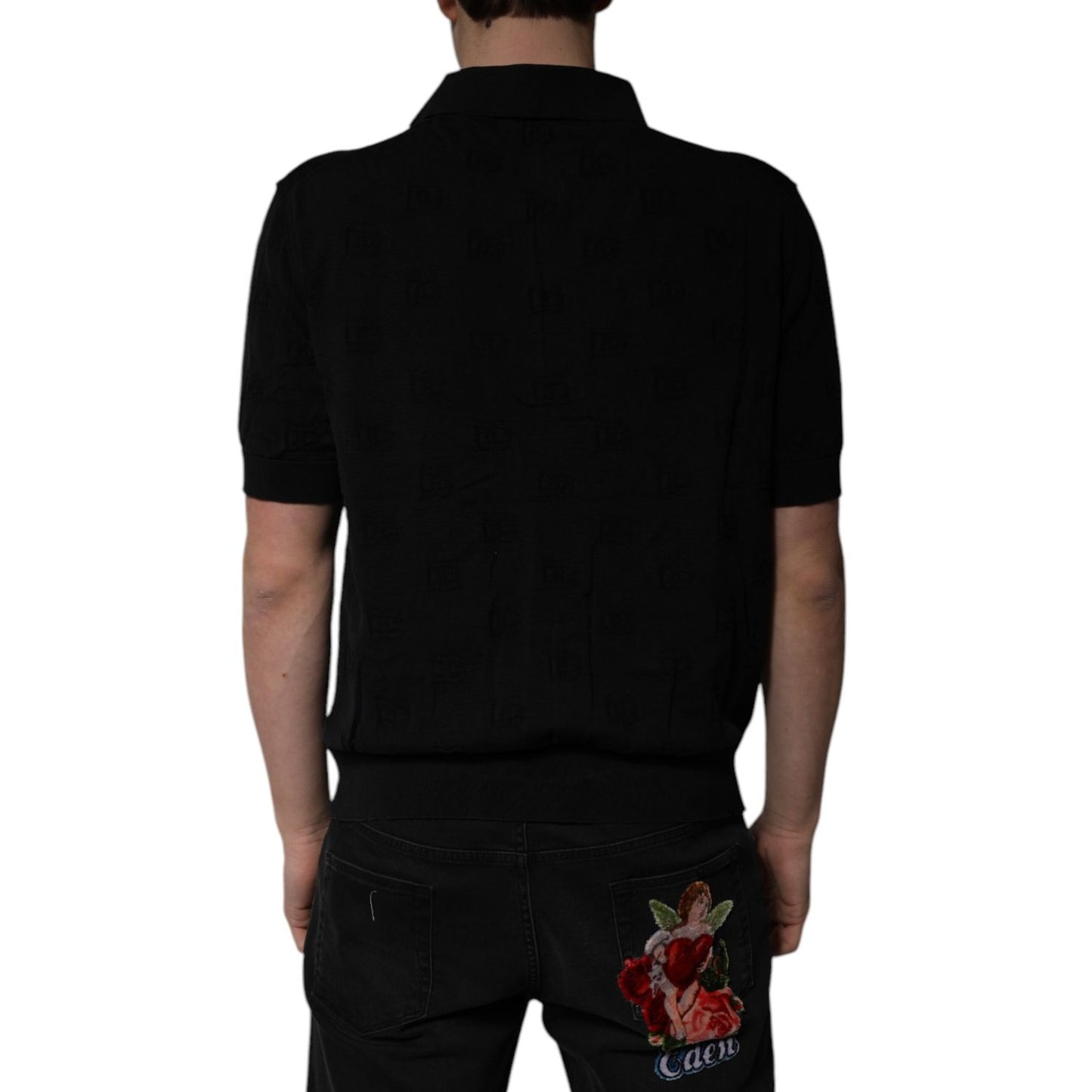 Dolce & Gabbana Black Silk Collared Polo T-shirt