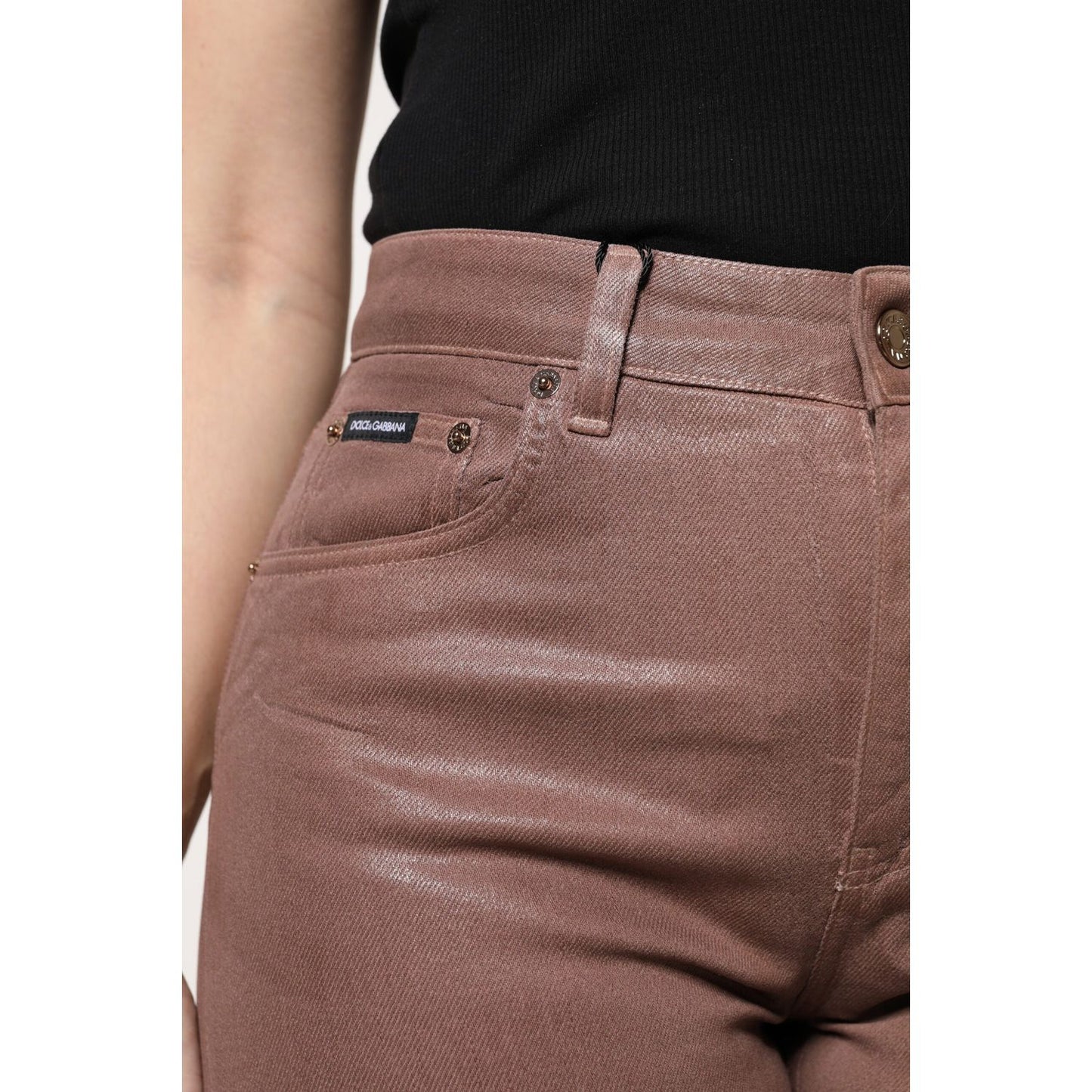 Dolce & Gabbana Brown Cotton High Waist Tapered Denim Jeans