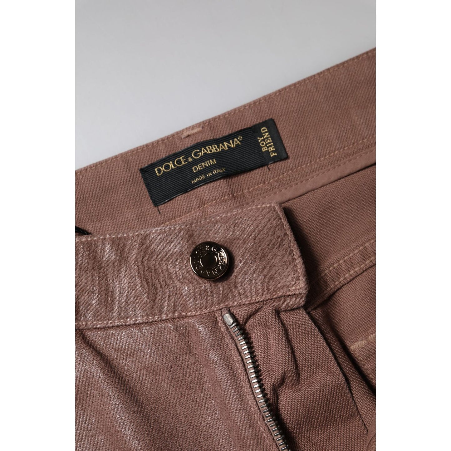 Dolce & Gabbana Brown Cotton High Waist Tapered Denim Jeans