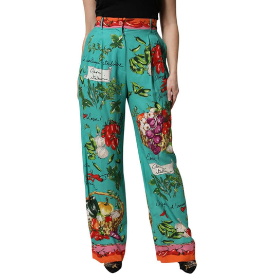 Dolce & Gabbana Green Silk Printed Straight Pants PAN76260-42