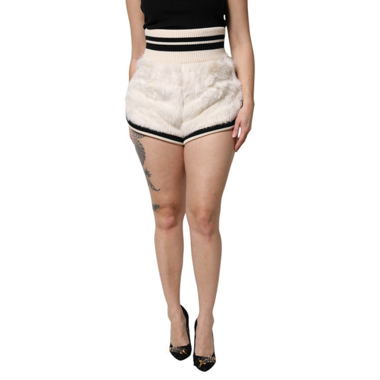 Dolce & Gabbana White Faux Fur High Waisted Hot Pants Short SKI2068-44