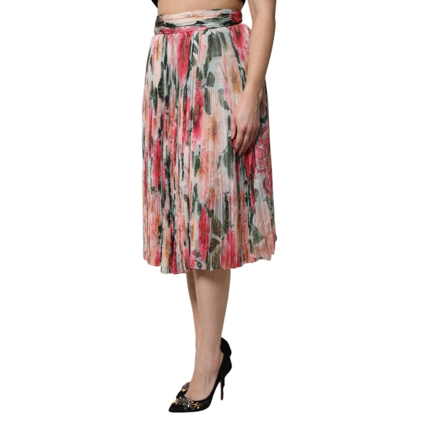 Dolce & Gabbana Multicolor Silk Floral High Waist Midi Skirt