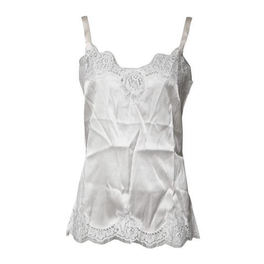 Dolce & Gabbana Top White Satin Lace Tank Lingerie Underwear TSH878521-3