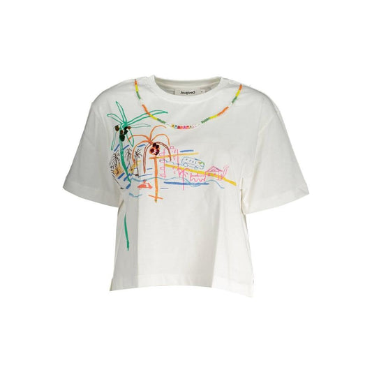 Desigual White Cotton Women Top Desigual Light Gray