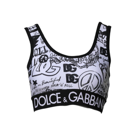 Dolce & Gabbana White Graffiti Print Logo Band Sports Bra Top TSH84835-44