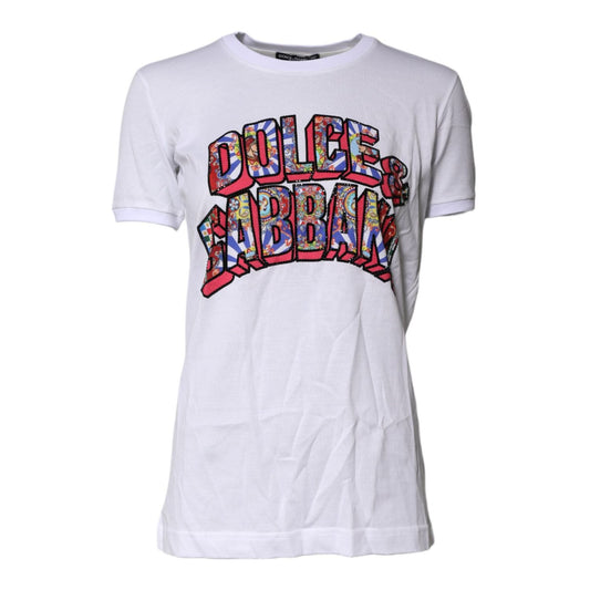 Dolce & Gabbana White Cotton Logo Print Round Neck T-shirt TSH87013-36