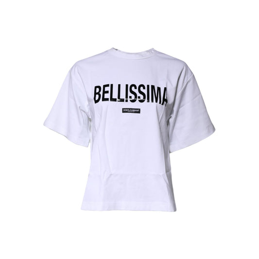 Dolce & Gabbana White Bellissima Cotton Crew Neck T-shirt TSH87039-38