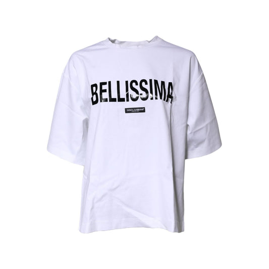 Dolce & Gabbana White Bellissima Cotton Crew Neck T-shirt TSH87168-46