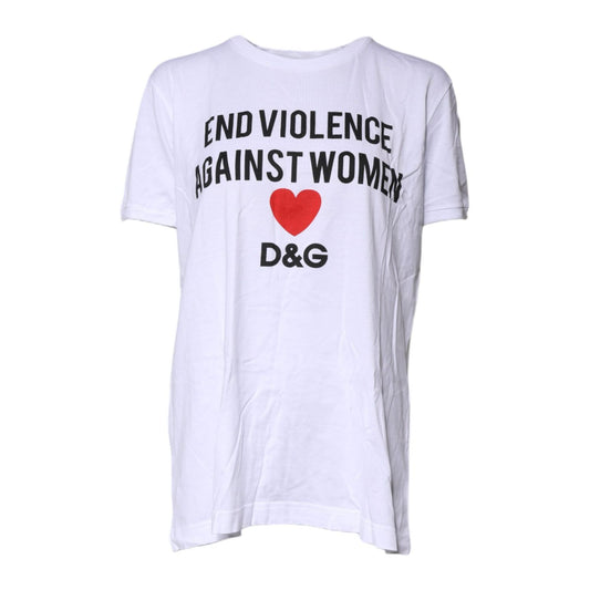 Dolce & Gabbana White Cotton Printed Round Neck Top T-shirt TSH87177-44