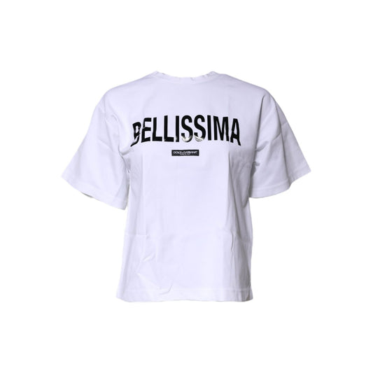 Dolce & Gabbana White Bellissima Cotton Crew Neck T-shirt TSH87183-36