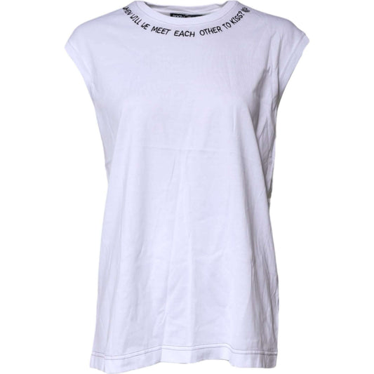Dolce & Gabbana White Cotton Sleeveless Printed Tank T-shirt TSH87185-38