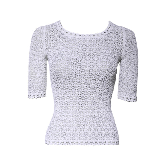 Dolce & Gabbana White Viscose Short Sleeve Crochet Top TSH87186-36
