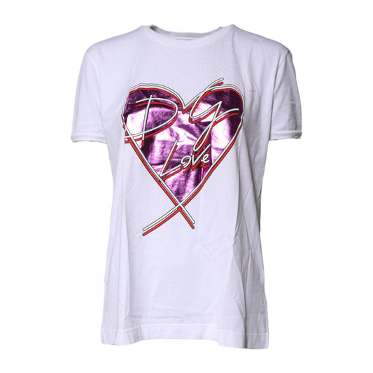 Dolce & Gabbana White Printed Cotton Round Neck Top T-shirt TSH87189-42