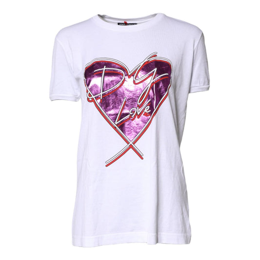 Dolce & Gabbana White Printed Cotton Round Neck Top T-shirt TSH87220-36