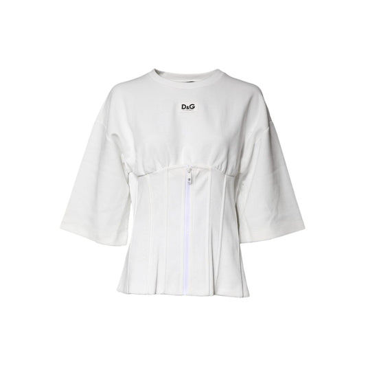 Dolce & Gabbana White Cotton Blend 3/4 Sleeves Blouse Top TSH87228-44
