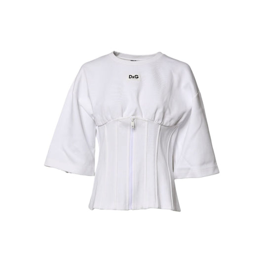 Dolce & Gabbana White Cotton Blend 3/4 Sleeves Blouse Top TSH87229-46